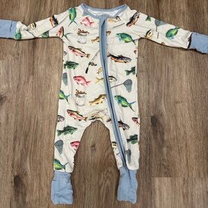 Caden Lane Fish Print One Piece - Blue and Cream